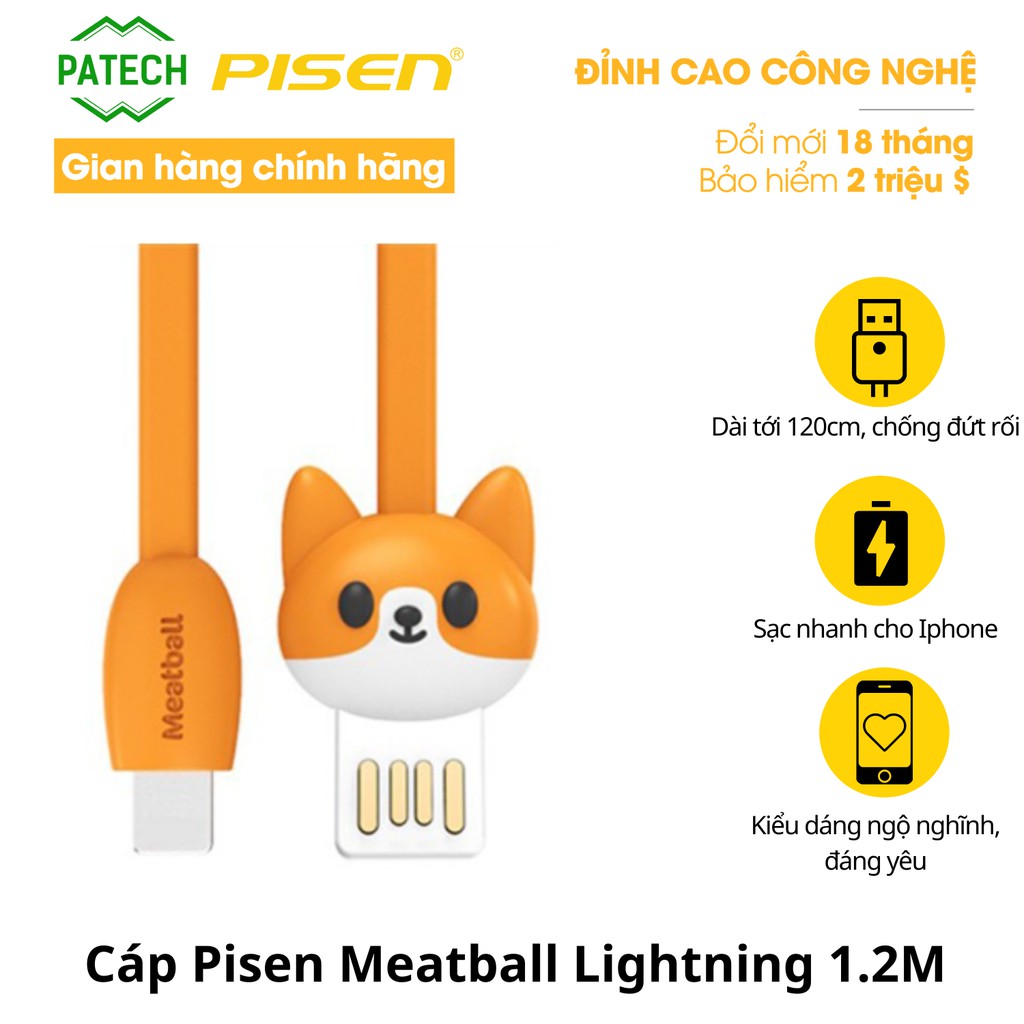 Cáp Pisen Meatball Lightning 1.2M - Hàng chính hãng