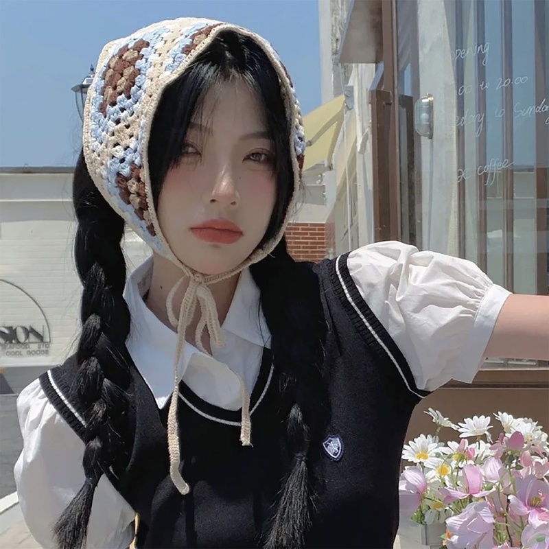 Băng Đô Len Đan Móc Hình Tam Giác Màu Sắc Thời Trang Cho Nữ Y2K