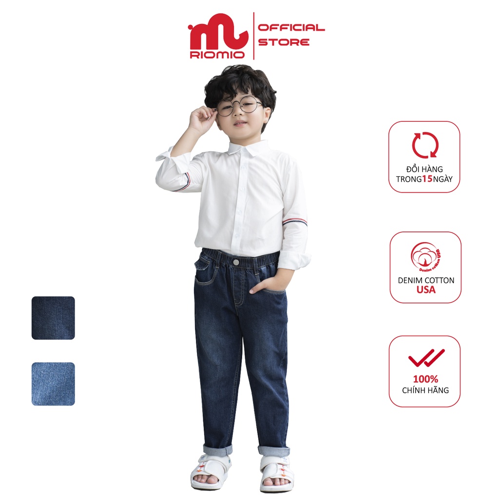 Quần jean cho bé trai 5-12 tuổi size 15-50kg RIOMIO ống bo gấu chất liệu cotton USA mềm mịn kèm quà tặng - RM260