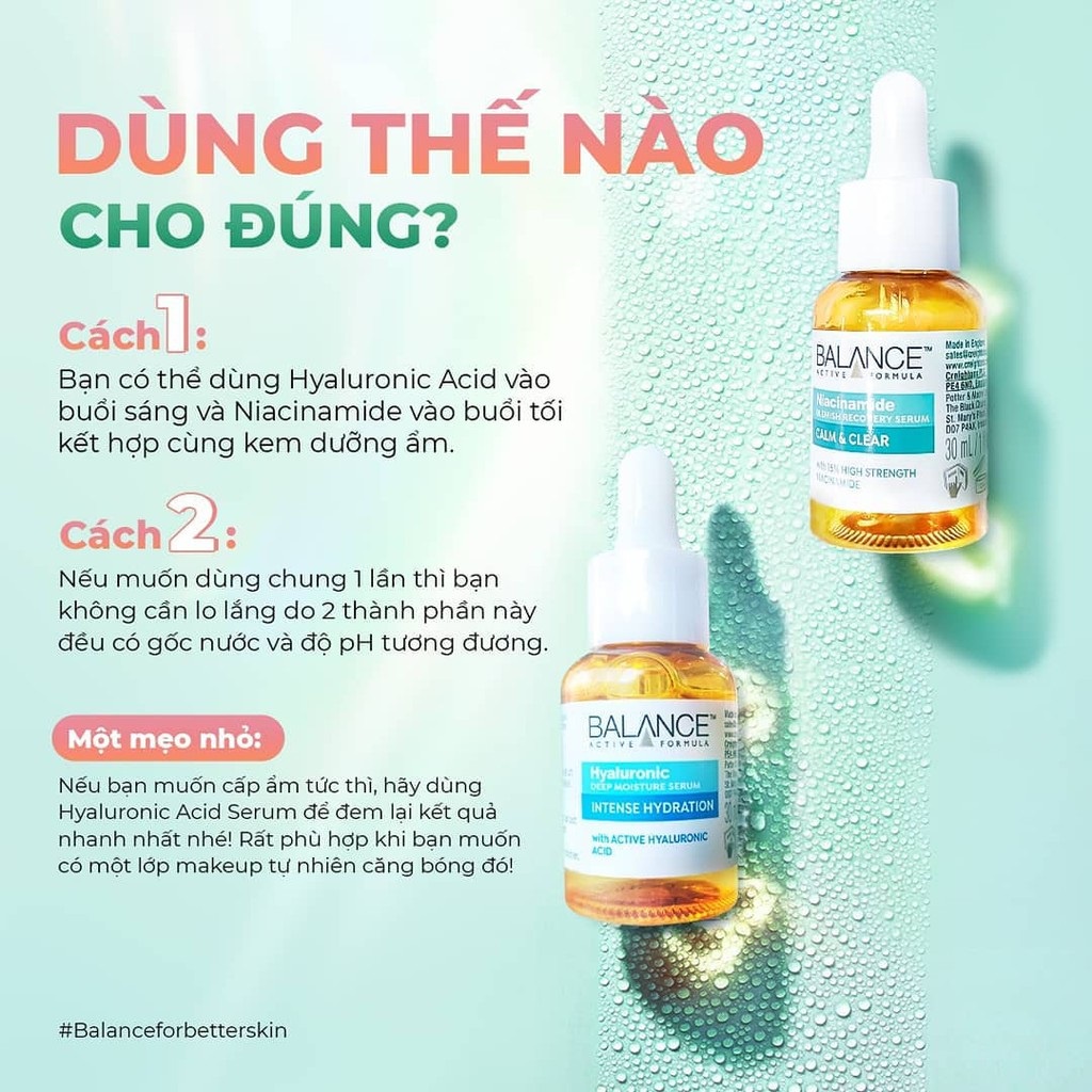Bộ sản phẩm ngừa mụn, phục hồi và cấp ẩm cho da Serum Balance Niacinamide và Hyaluronic 30ml/chai ILIVING-BALCB2SRNIAHA