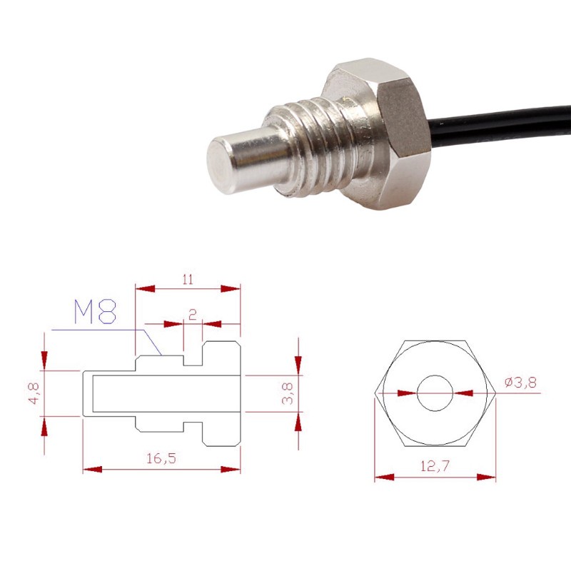 Dây Cáp Cảm Biến Nhiệt Độ M8 1m 2m 3m 10k