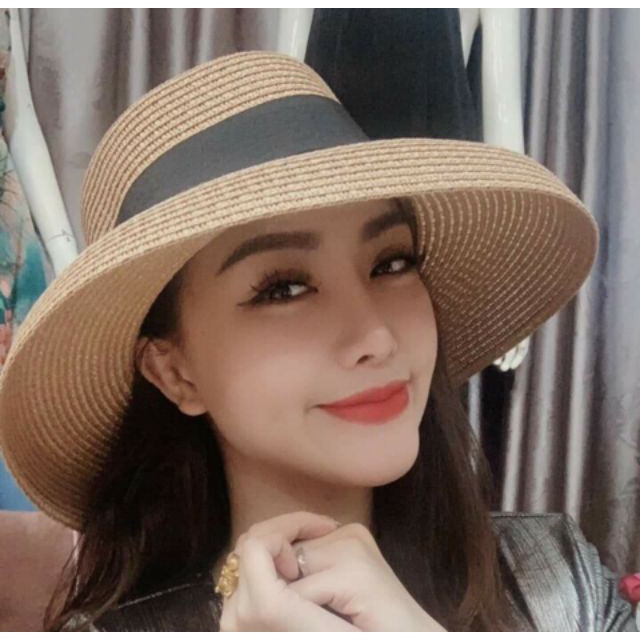 Mũ Cói Đi Biển Có Gắn Ruy Băng Thời Trang