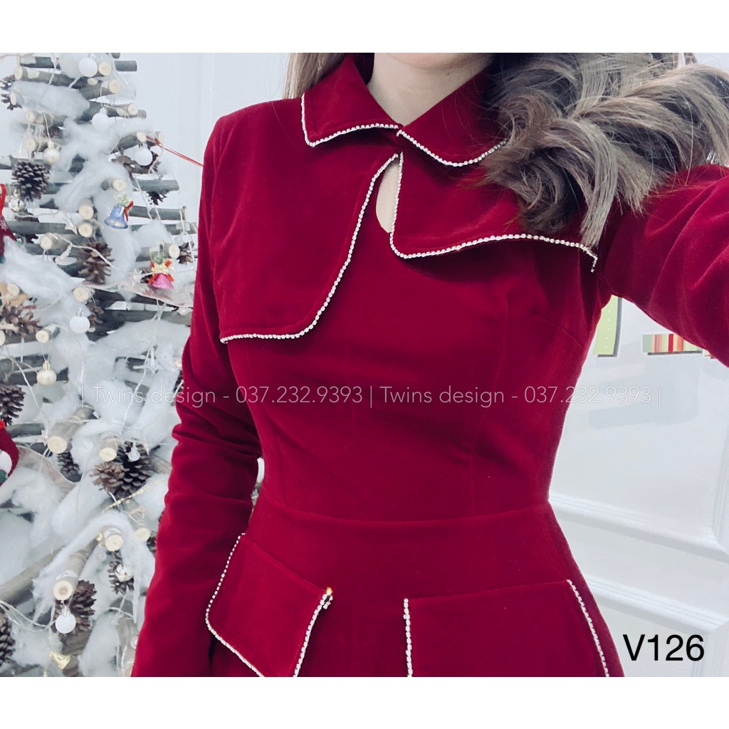 Váy nữ, váy nhung nữ TWINS STORE chất nhung mềm mịn, viền đá siêu ság, mặc dự tiệc cực sang chảnh - V126