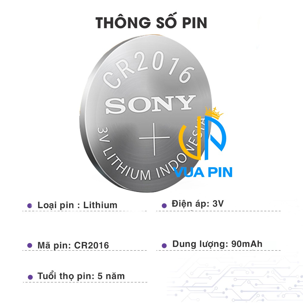 Pin cúc áo CR2016 chính hãng Sony dùng cho CMOS máy tính, Laptop, đồng hồ, đèn LED, thiết bị điện tử - Pin cúc áo