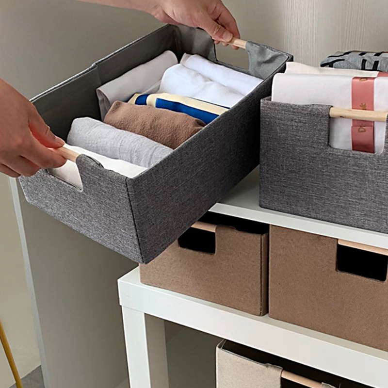 Giỏ Vải Đựng Quần Áo Có Tay Cầm Gỗ Có Thể Gấp Gọn Tiện Dụng