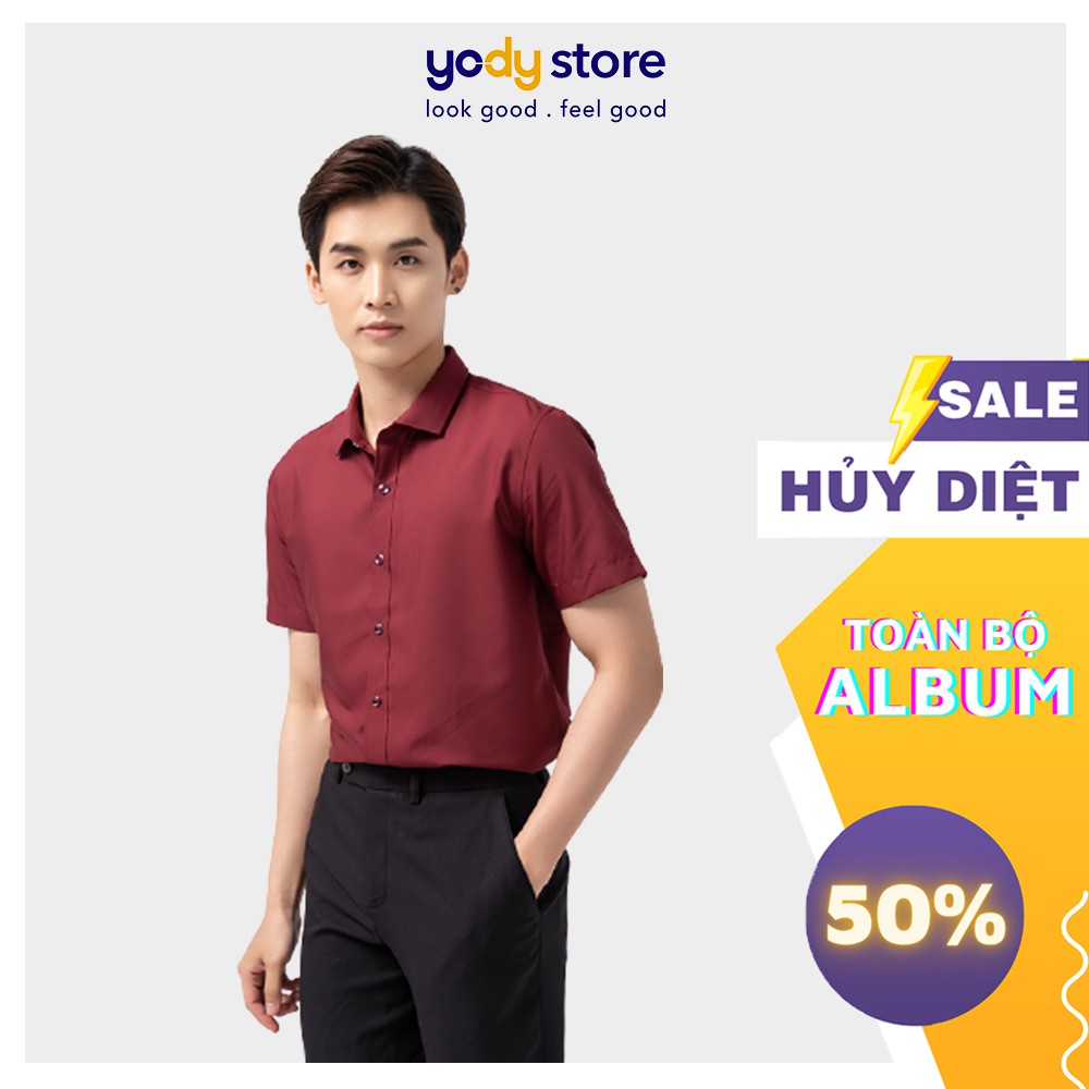 Áo sơ mi nam cộc tay chính hãng YODY chất liệu nến dáng slim - SNM4001