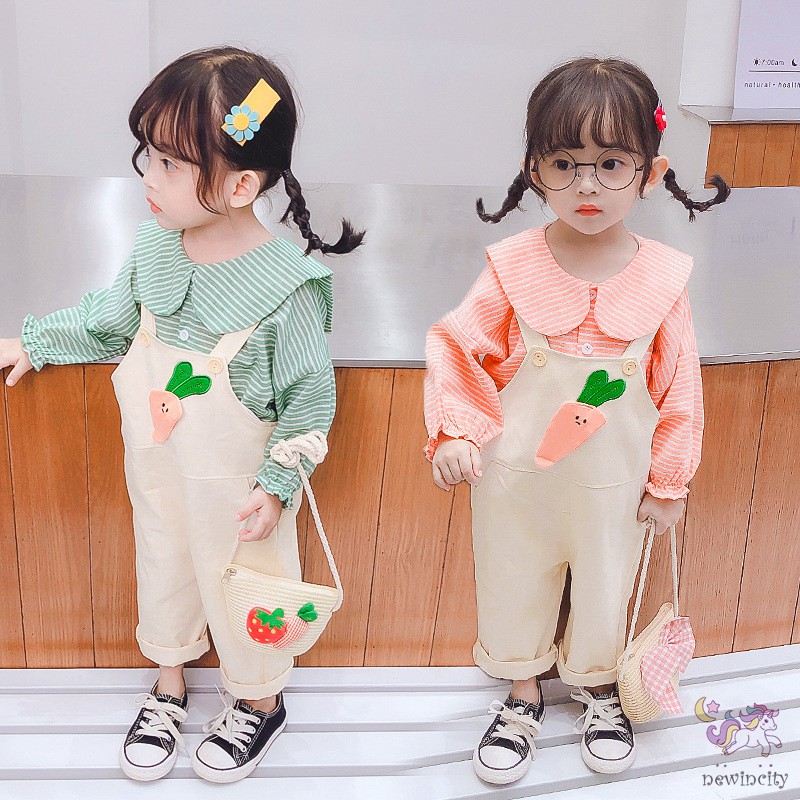 Bộ áo sơ mi sọc caro + quần yếm xinh xắn thời trang cho bé gái
