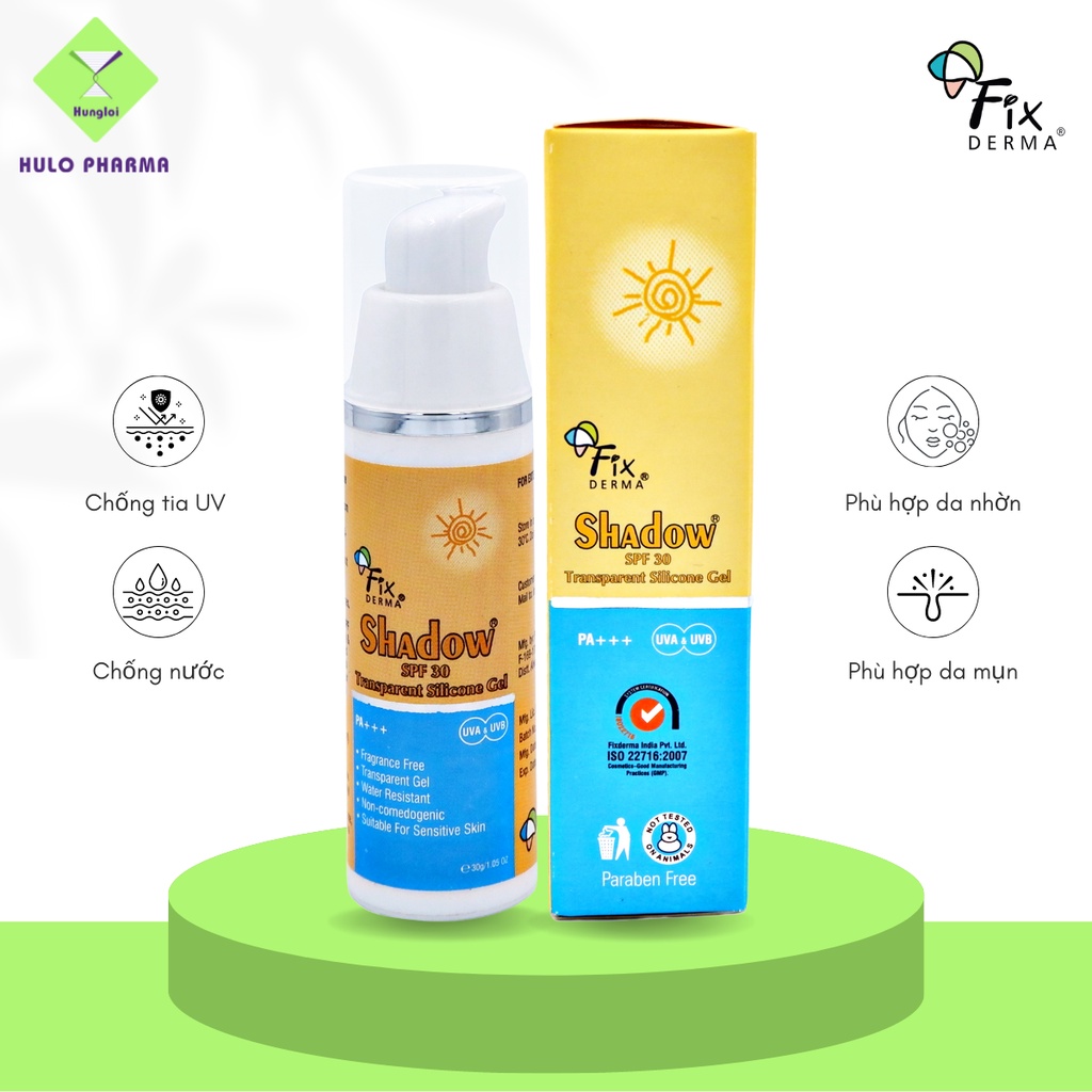 Gel chống nắng Fixderma cho da mụn nhạy cảm Fixderma Shadow SPF 30 Transparent Silicone Gel 30g