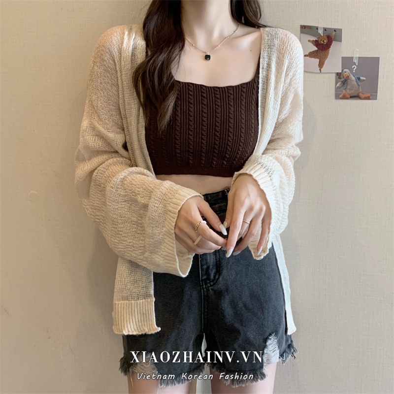 Áo khoác cardigan dệt kim Xiaozhainv tay dài dáng rộng chống nắng 3 màu lựa chọn phong cách thời trang Hàn Quốc cho nữ