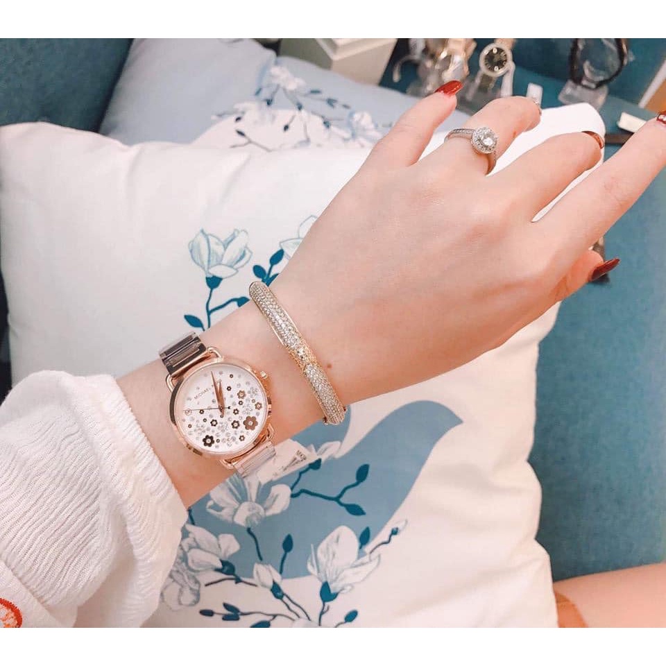 Đồng hồ Nữ Micheal Kors MK3841 mặt hoa đính đá , màu vàng hồng Full Box ⚜️Hàng Authentic⚜️