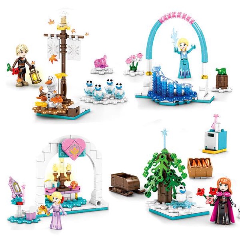 Lắp Ráp 4in1 Lâu Đài &amp; Khu Vườn Mini Frozen Elsa Anna SY1533 SY1534