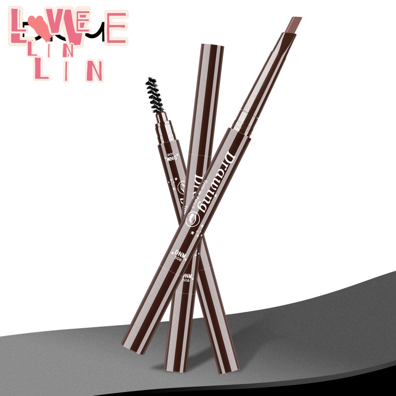Bút Chì Kẻ Lông Mày DNM Hai Đầu Xoay Tự Động Có Đầu Cọ Chuốt Hình Tam Giác