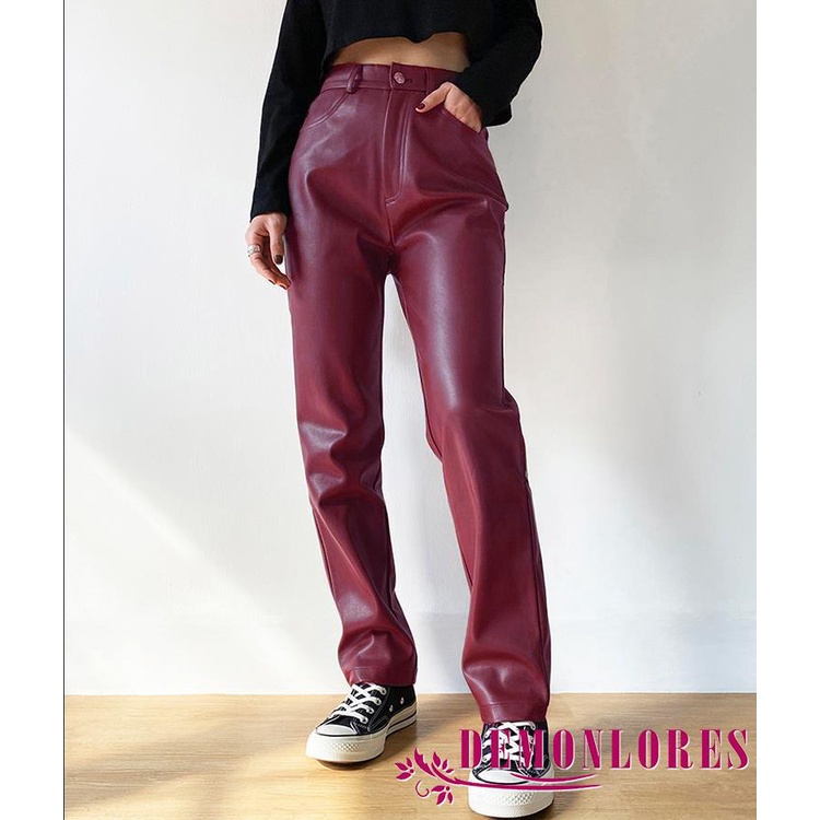 Quần da PU dài màu trơn thời trang cho nữ