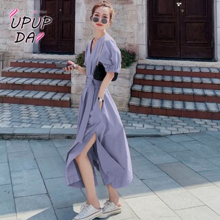 Đầm Dài Size S-XL Thời Trang Thanh Lịch👗👗Đầm Thời Trang Hàn Quốc Xinh Xắn Dành Cho Nữ📣📣Đầm Dài Vải Lanh Cotton Tay Phồng Ôm Eo In Hoa Oải Hương Kiểu Retro Pháp Thời Trang Mùa Hè 2020 Cho Bạn Gái