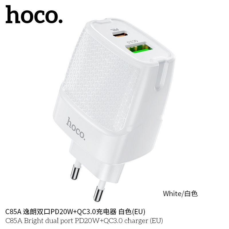 Củ Sạc Nhanh Iphone Hoco C85A 2 Cổng QC3.0 20W Chính Hãng, Cốc Sạc Cho Điện Thoại Samsung 8/8plus/x/xr/xs/11/12/pro/max