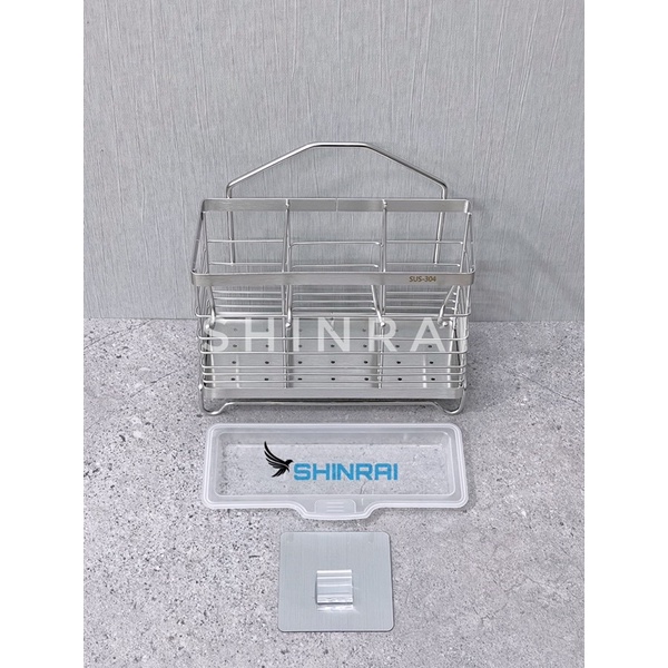 Giỏ Ống Đựng Đũa , Giá Để Thìa , Muôi , Muỗng Có Móc Treo Đồ INOX SUS304 Xước SHINRAI 3 Ngăn OD3