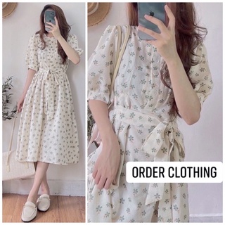 Đầm váy cộc tay cỏ may mắn kèm đai thắt eo