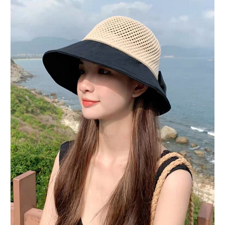 Nón đi biển chống nắng UV gấp gọn thông thoáng cho nữ chất liệu liệu cói vải cao cấp