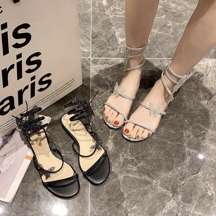 Mới Xăng đan Đế Thấp Đính Đá Hình Bướm 3D Thời Trang