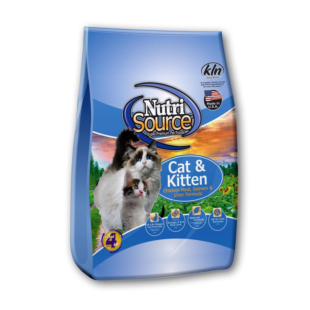 Hạt Khô Cho Mèo - NutriSource Cat &amp; Kitten - Thịt gà tươi và cá hồi / Xuất xứ : Mỹ (USA) (3kgs /gói)