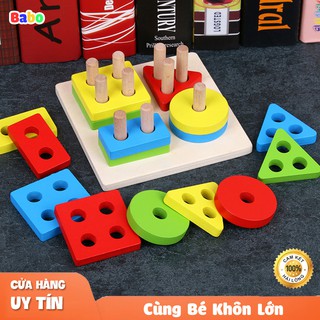 Bộ Xếp Hình Thả Khối Thông Minh Đồ Chơi Giáo Dục Babo MONTESSORI 4 Cọc Cho Bé