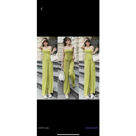 (FREE SHIP) SÉT BỘ NỮ THUN GÂN KIỂU ÁO 2 DÂY YẾM PHỐI QUẦN DÀI TÔN DÁNG DX