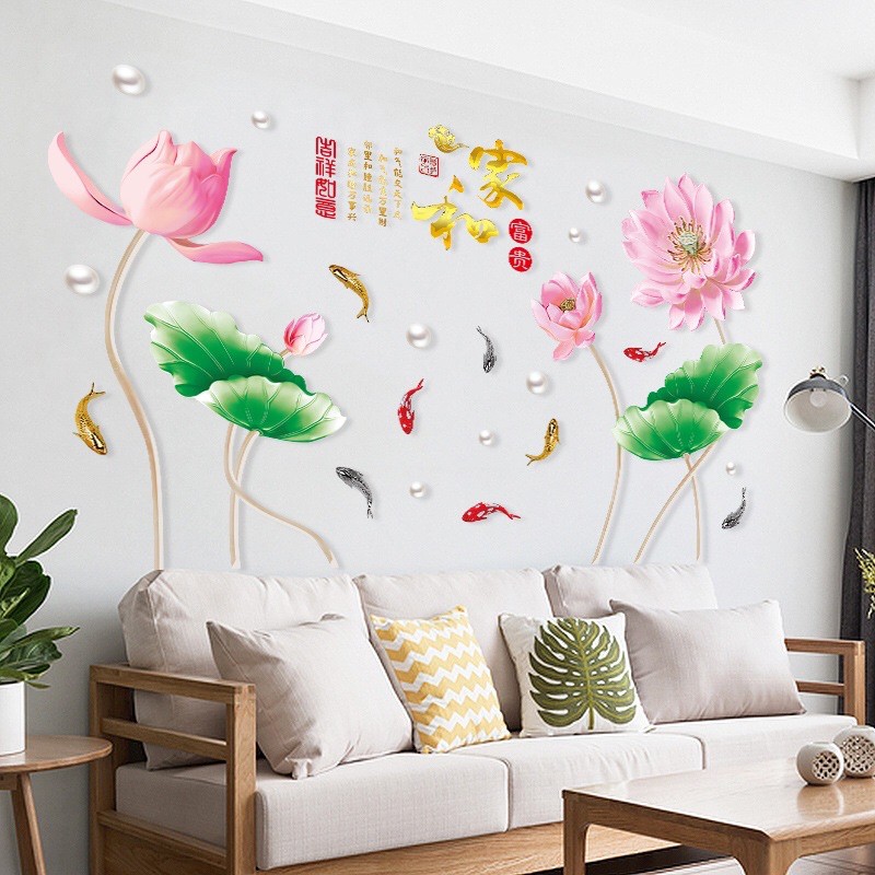 Decal trang trí tường - Hoa Sen Hồng Tím size lớn( 2 tấm )