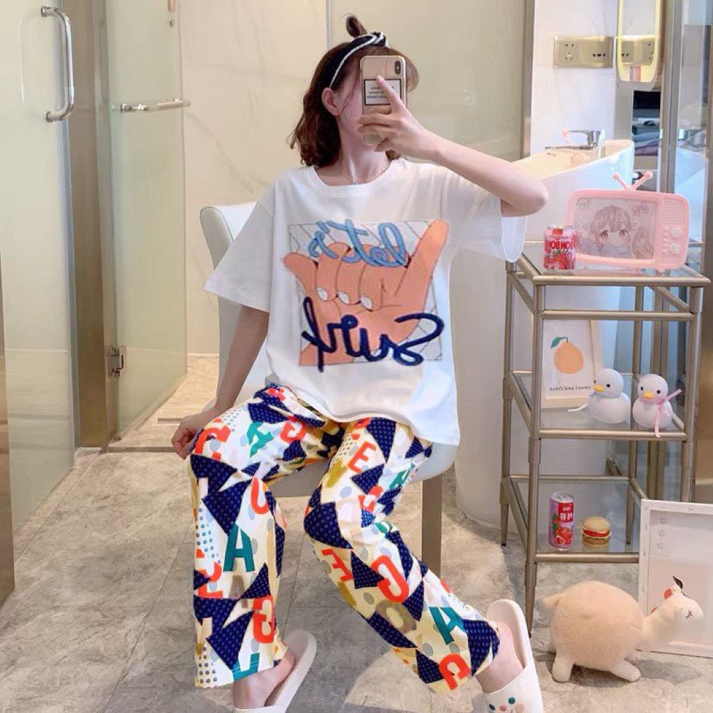 [SẴN 6 Mẫu] Đồ Bộ Ngủ Nữ Chất Liệu Thun Mát Mặc Ở Nhà , In Hoạt Hình Cute