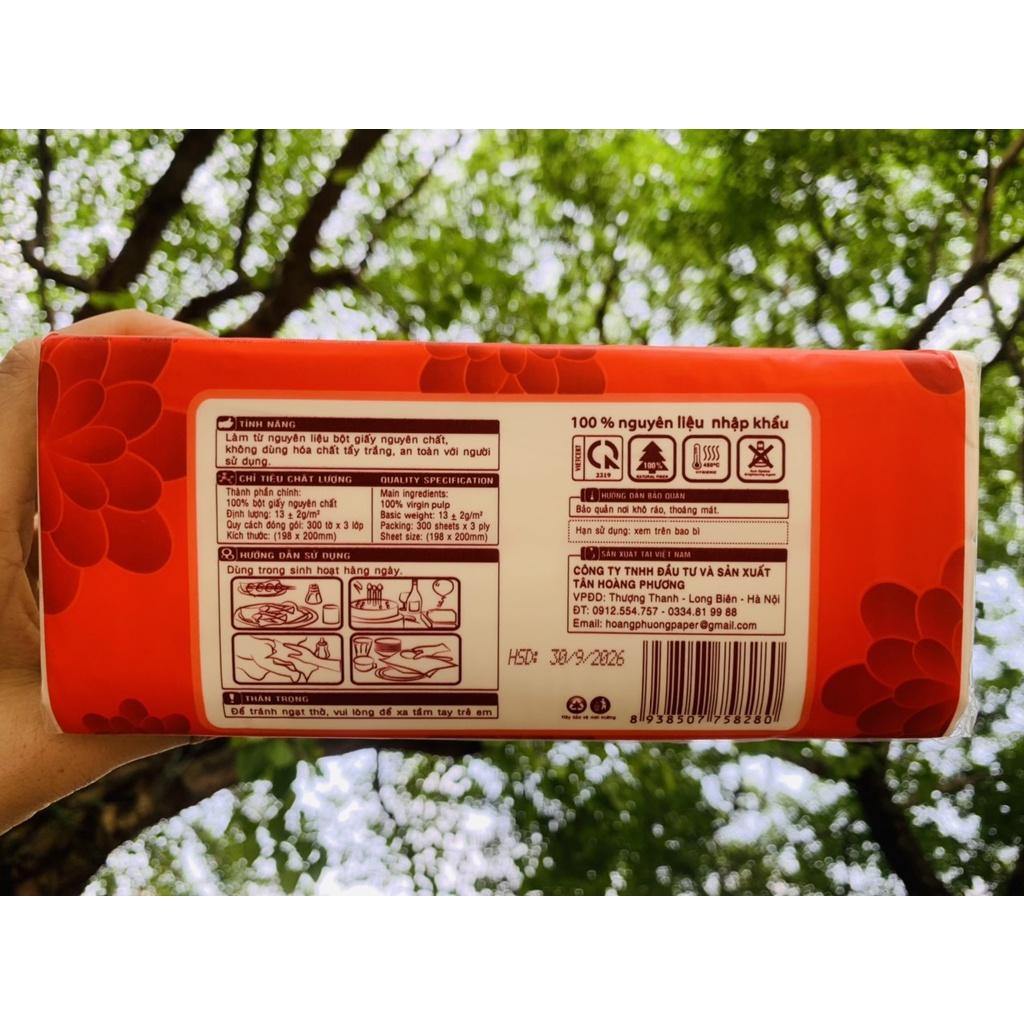 GIẤY ĂN HOÀNG PHƯƠNG 300 tờ 3 lớp 198x200mm