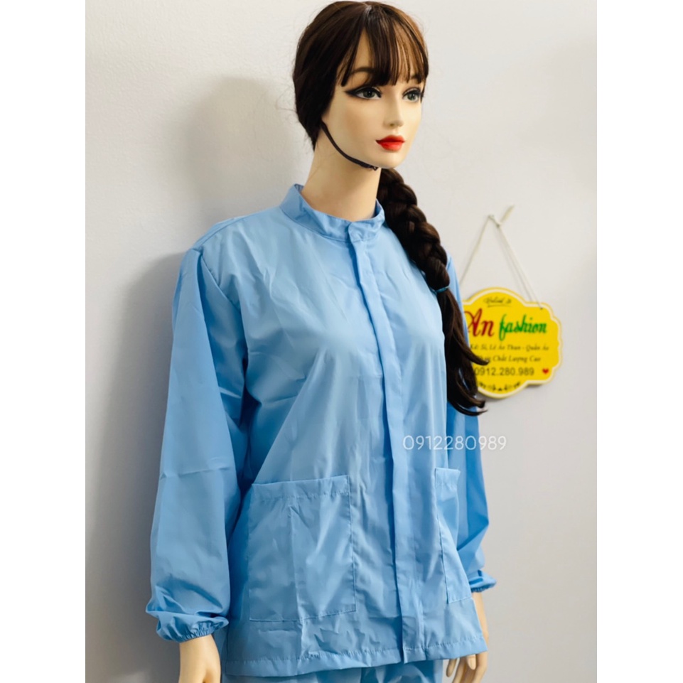 Đồ Thực Phẩm nam nữ tay dài vải silk màu xanh cực hot _ Hình chụp thật