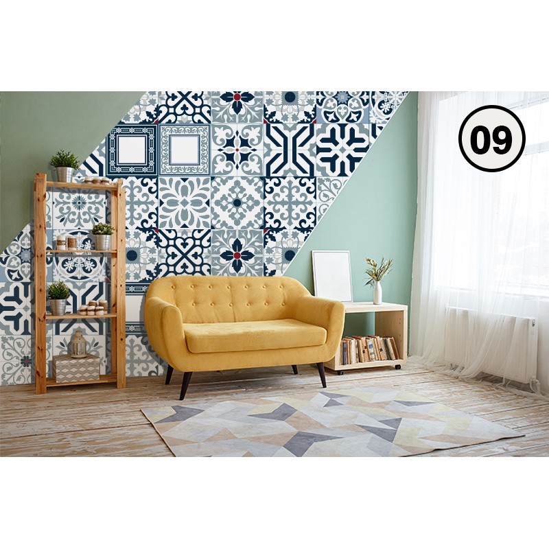 Decal Dán Tường Trang Trí Bếp Họa Tiết Xanh lơ Họa Tiết (09 ) | Giấy Dán Bếp Chống Bay Màu, Bắn Dầu Mỡ, Chịu Nhiệt
