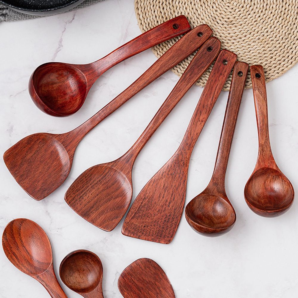 SJJL Muỗng canh/ Xẻng nấu ăn chống dính bằng gỗ tự nhiên tái sử dụng được dành cho nhà bếp