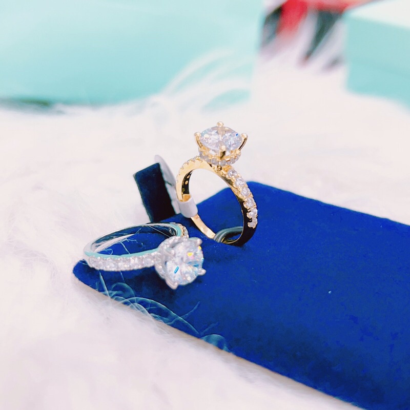 Nhẫn nữ xi bạch kim mạ vàng gắn đá viền xung quanh bền màu Kami