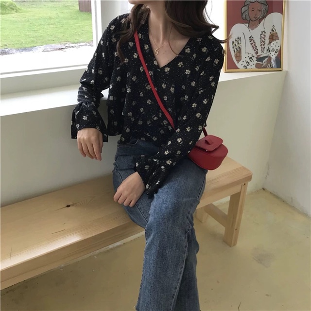 [HÀNG ORDER] Áo voan tầng hoạ tiết hoa cổ v tay loe ( Có ảnh thật ) | BigBuy360 - bigbuy360.vn