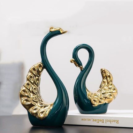 Tượng điêu khắc nghệ thuật đôi thiên nga xanh đậm phong cách bắc âu