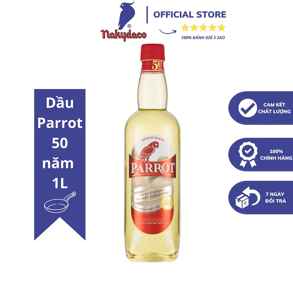 Dầu Ăn Cao Cấp Parrot 1L- Đánh Dấu Hành Trình 50 năm Nakydaco-Sản Phẩm Thượng Hạng