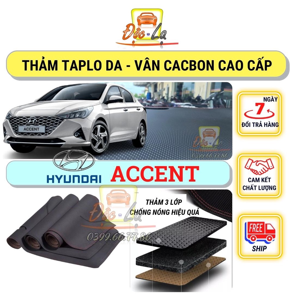 Thảm taplo Hyundai Accent 2010 - 2022 vân Cacbon 3 lớp cao cấp, chống nóng, bảo vệ ô tô hiệu quả