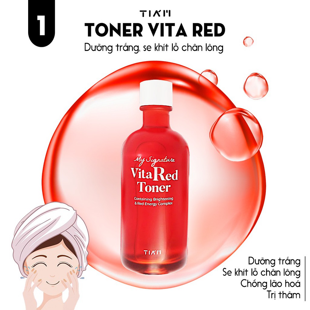 Nước hoa hồng dưỡng trắng , toner se khít lỗ chân lông dành cho mọi Loại da Toners , Tiam My Signature Vita Red 130ml