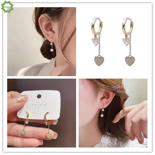 Bông tai bạc 925 hình trái tim phối tua thời trang sang trọng phong cách Hàn Quốc dành cho nữ