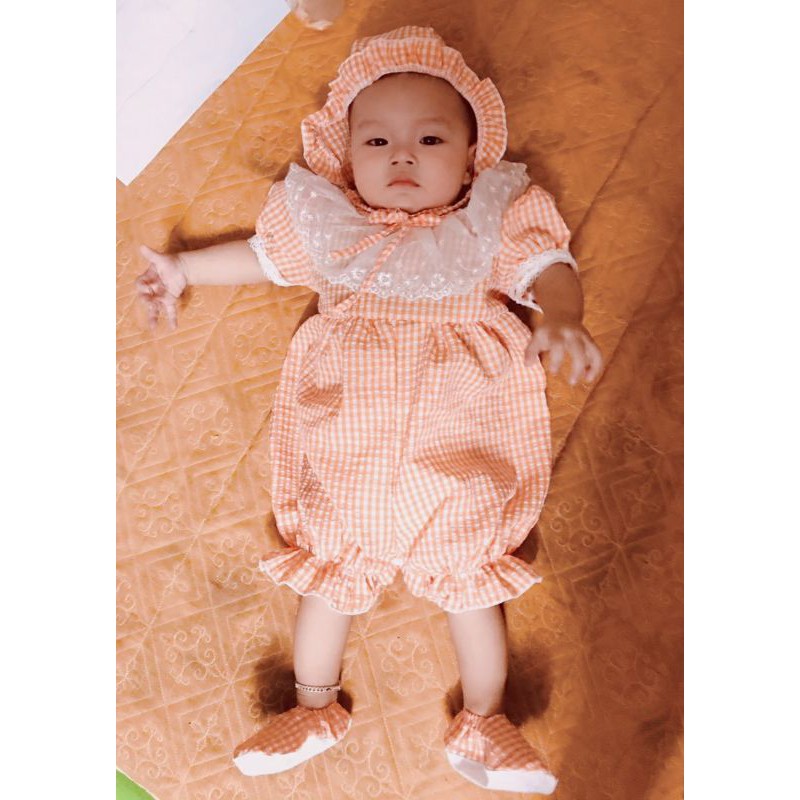 Bodysuit caro đẹp bé gái ❤️ FREESHIP ❤️ BODY đùi cho trẻ em gái chất thô xốp cotton (kèm turban,giày vải) size ss - 13kg