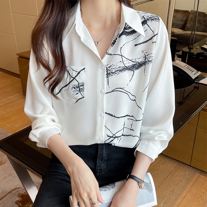Áo Sơ Mi chiffon Tay Dài In Họa Tiết Thời Trang Mùa Thu Mới Cho Nữ