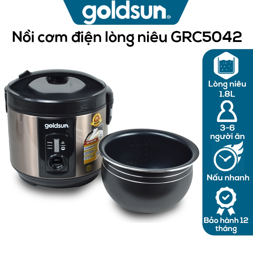 Nồi cơm điện lòng niêu Goldsun Việt Nam GRC5042 - Dung tích 1.8L, lòng nồi dày tới 1.6mm - Bảo hành 12 tháng chính hãng