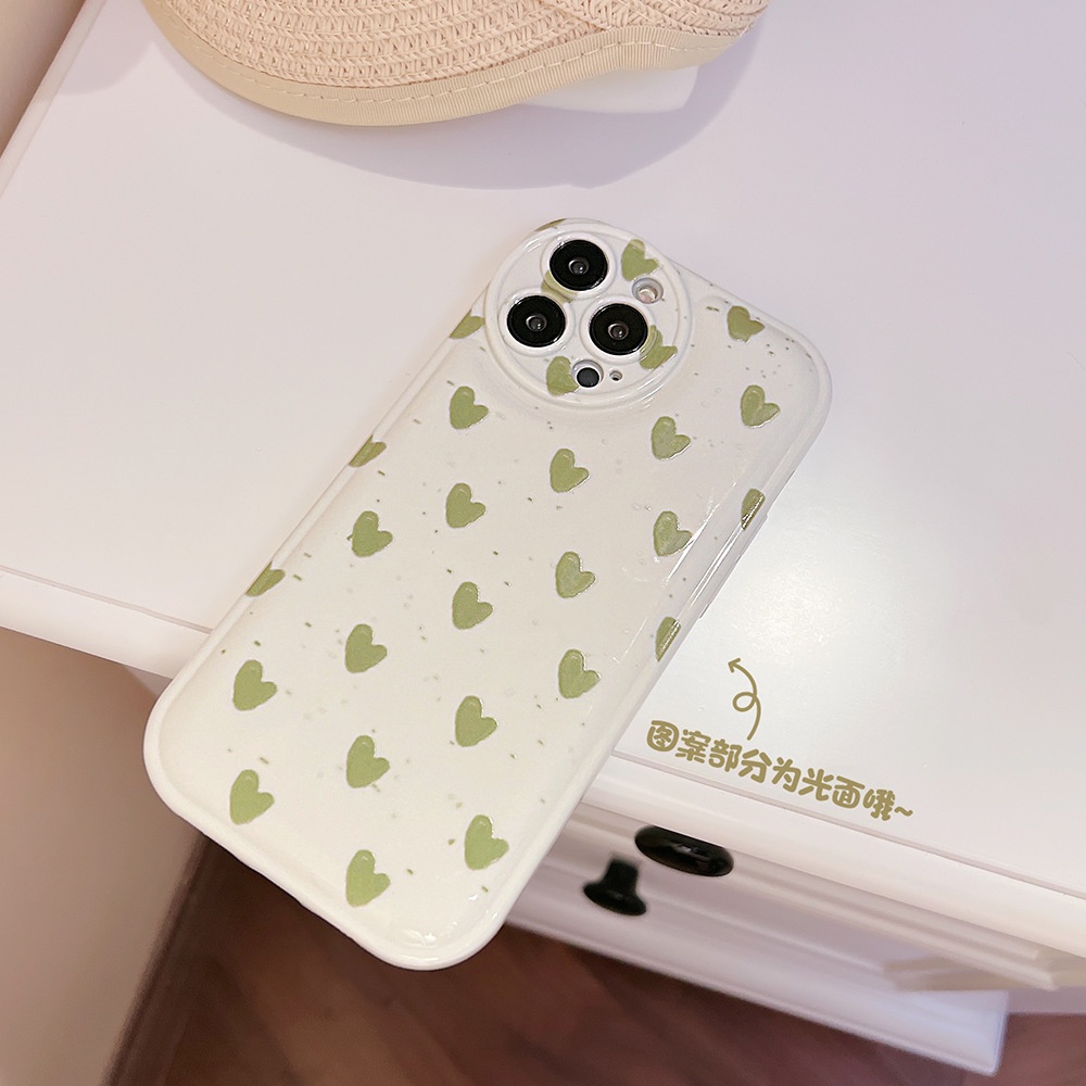 Ốp Điện Thoại Họa Tiết Trái Tim Màu Xanh Lá Cho Iphone 13 7 + 8 Plus SE 2020 XS XR 11 12 PRO MAX