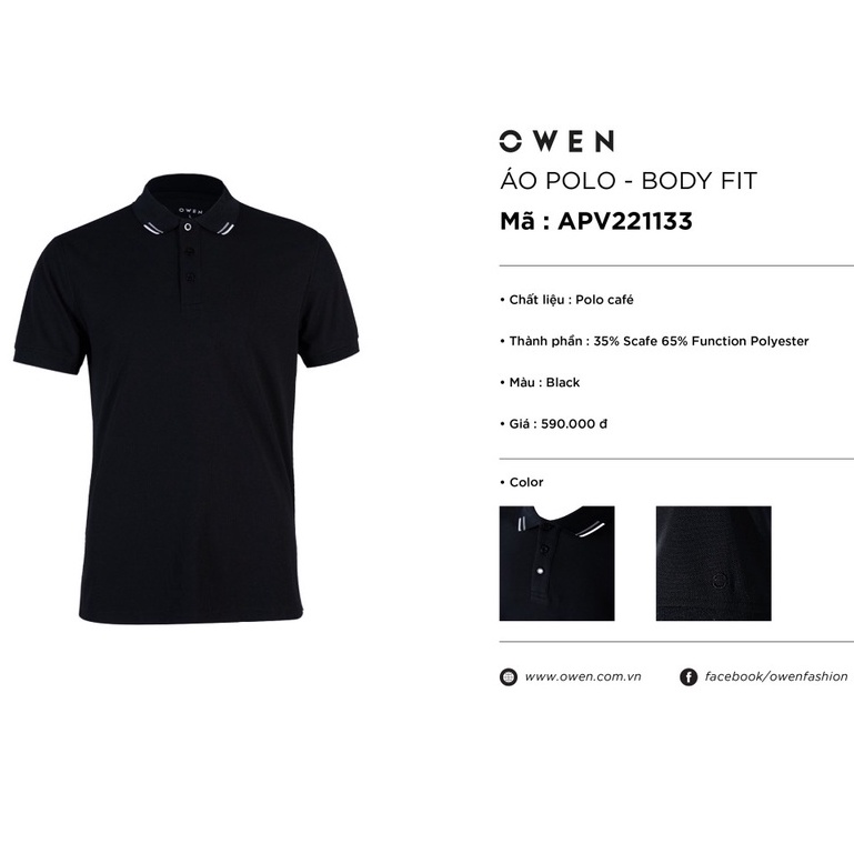Áo polo owen màu đen body fit vải cafe APV221133