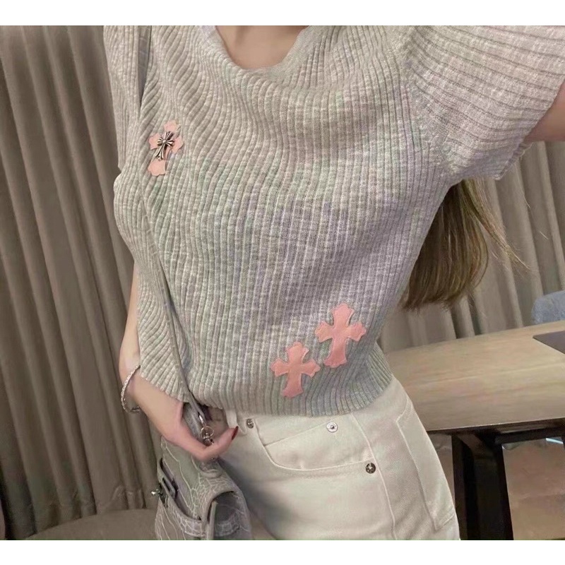 Áo len tăm mỏng mongtoghi hoạ tiết chôm hơ cổ tròn tay cộc A101