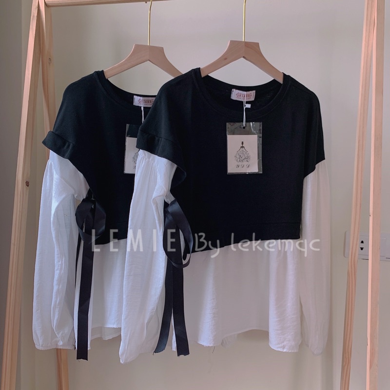 Áo Babydoll Bánh Bèo Phối Thắt Nơ Eo QC Cao Cấp ❤️