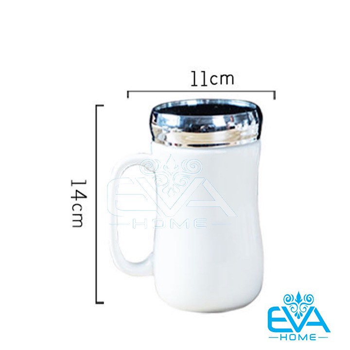 Ly Cốc Sứ Quai Cầm Nắp Tráng Gương In Hình Ngộ Nghĩnh M1653