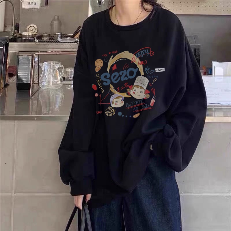 ZHELIAHNGFEI Áo Sweater Tay Dài Cổ Tròn Dáng Rộng Phong Cách Preppy
