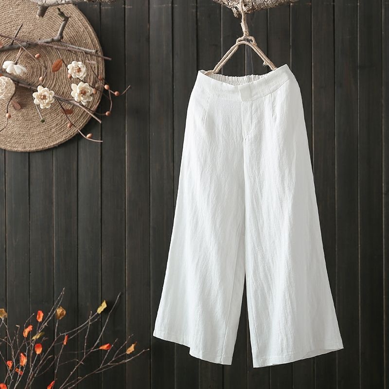 Quần Dài Lưng Cao Ống Rộng Vải Lanh Cotton Mỏng Thời Trang Cao Cấp Cho Nữ