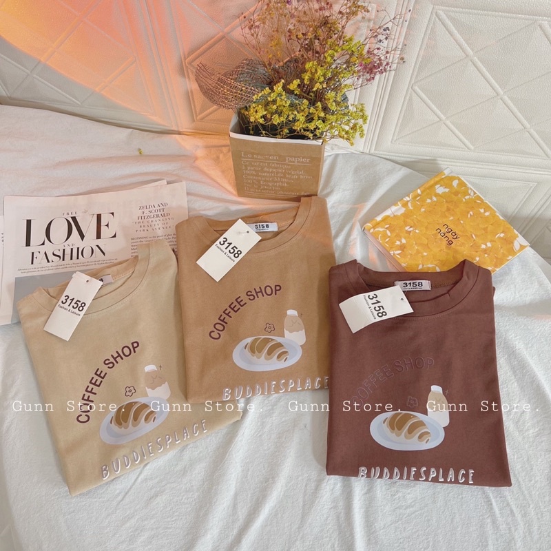 Áo Thun 3158 In Hình COFFEE SHOP Form Rộng Unisex Chất Cotton Khô Loại 1, Thoáng Mát, Thấm Hút Mồ Hôi - GUNN